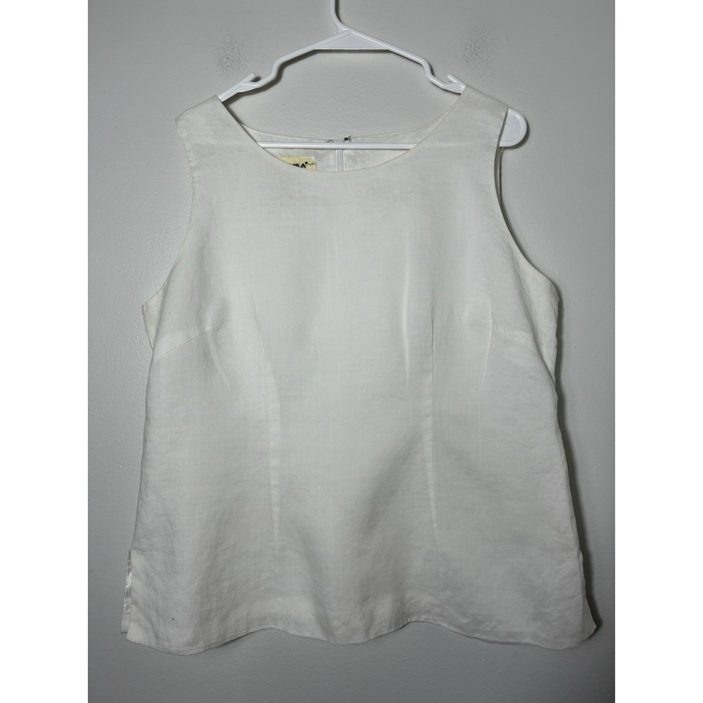 Lino USA  100% Linen Tank Blouse Sz M White Neutral Coastal 7919